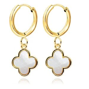 Elegant Gold and White Clover Hoop Earrings NWOT